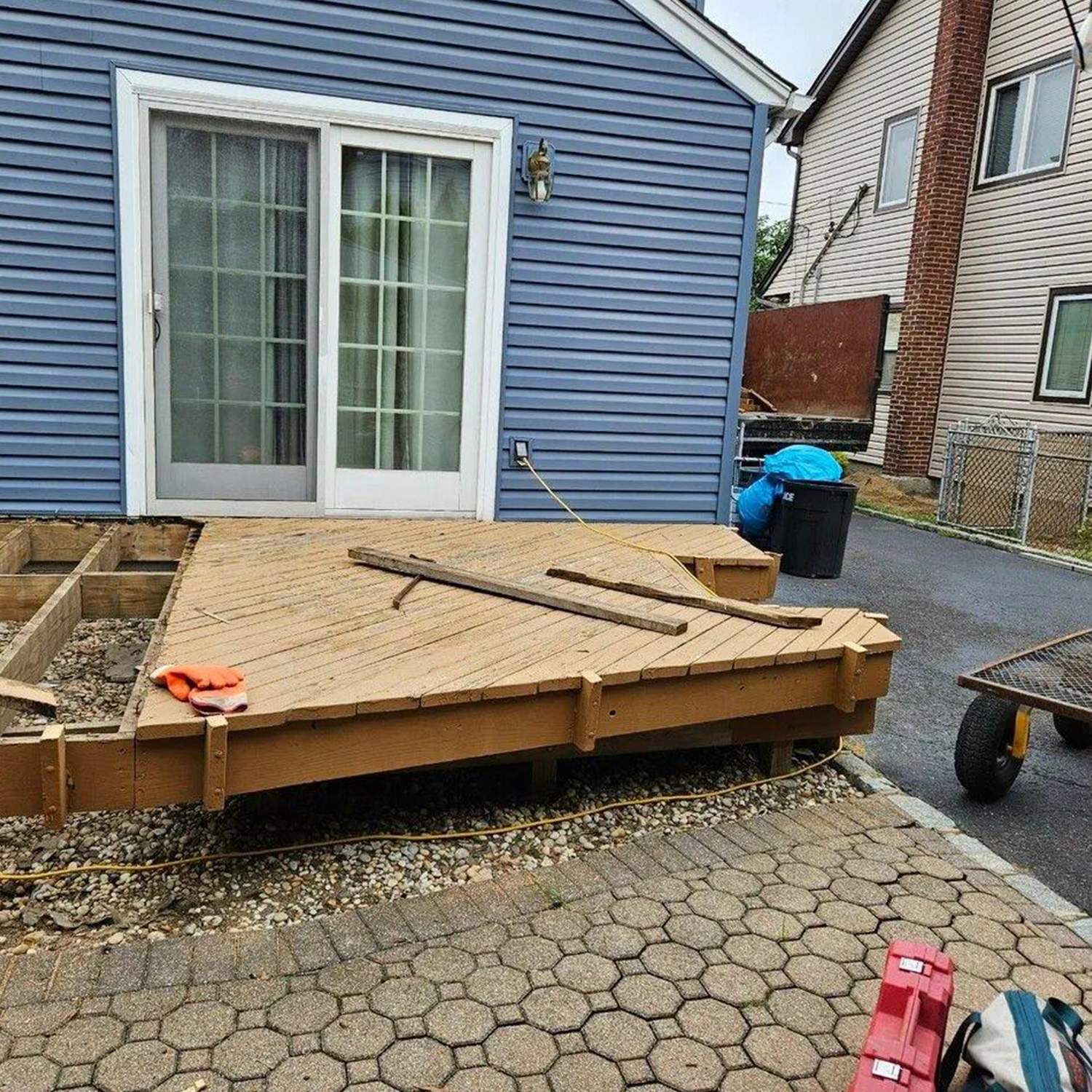 a deck being built in a backyard