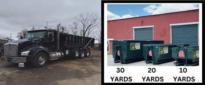 a dumpster and dumpster in a yard
